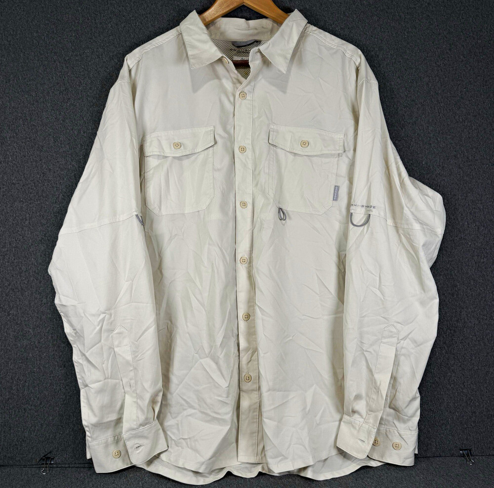 Columbia Shirt Mens XL Ivory Omni Shade Long Sleeve Vented Fishing Button Up
